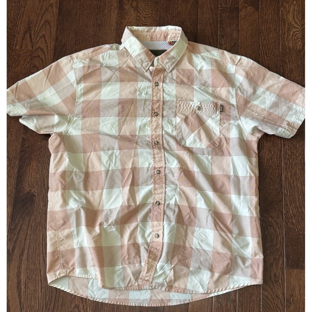 Howler Bros Airwave Shirt Medium Vented Button Up Orange Check Short Sleeve